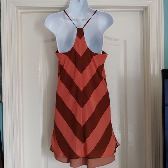 Judith March Peach and Brown Stripe Chiffon Halter Dress Large - Picture 5 of 9